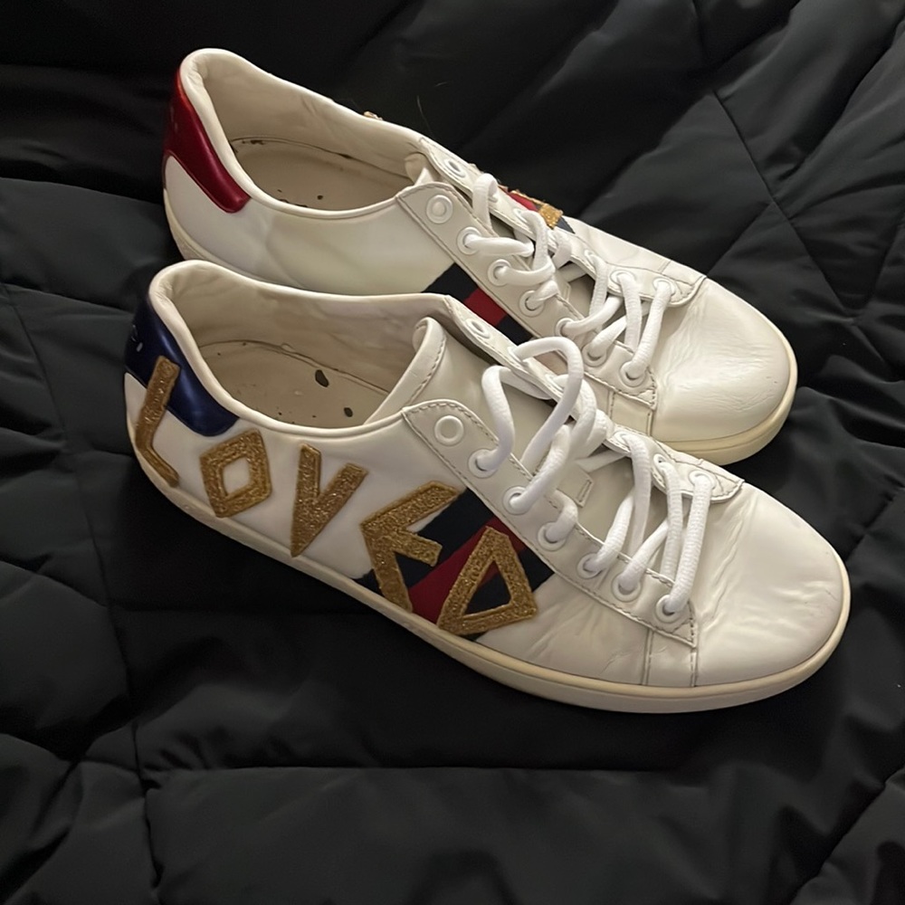 GUCCI ACE Loved Embroidered Sneakers White Leather women 37